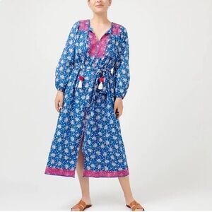 J. Crew Belted Tunic Dress in Night Sky Block Print, Kaftan Tassles, Size Small